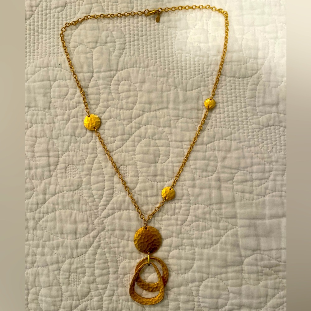 Premier Designs bright matte gold pendant necklace.